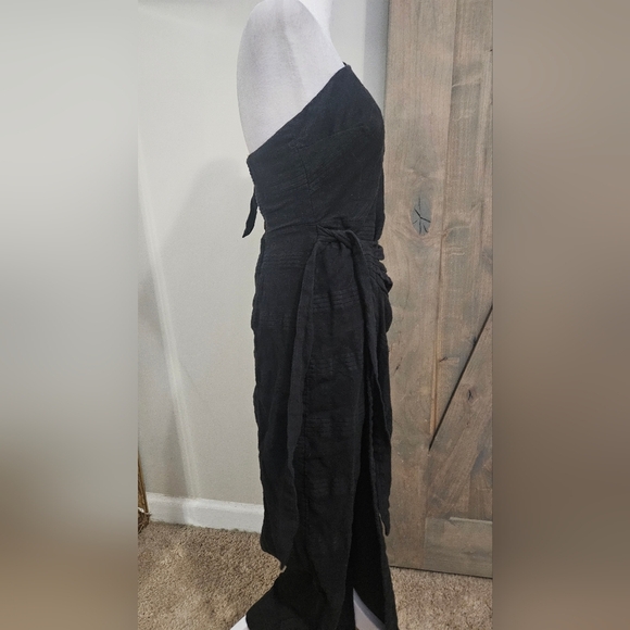 FREE PEOPLE At Leisure Midi One Shoulder Cotton/linen Dress In Black. XS - Picture 14 of 16